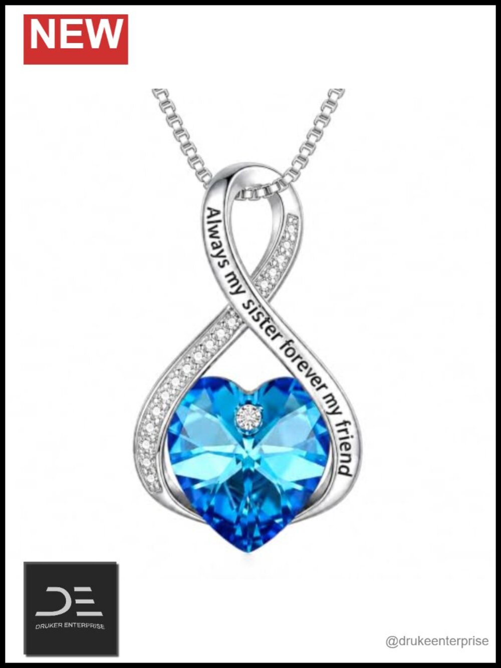 Always My Sister Forever My Friend Infinity Heart Crystal Pendant Necklace